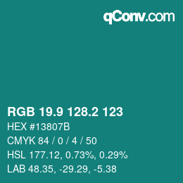 カラーコード: RGB 19.9 128.2 123 | qconv.com