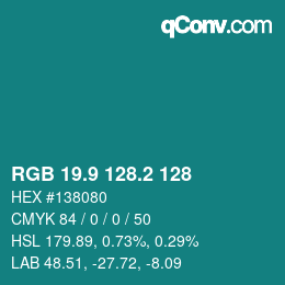 カラーコード: RGB 19.9 128.2 128 | qconv.com