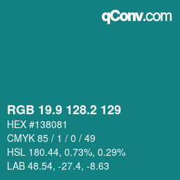 カラーコード: RGB 19.9 128.2 129 | qconv.com