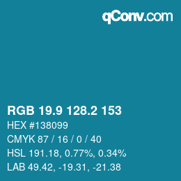 カラーコード: RGB 19.9 128.2 153 | qconv.com