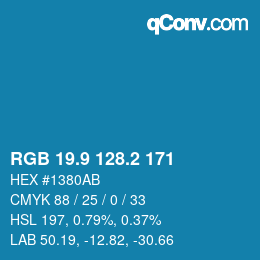 カラーコード: RGB 19.9 128.2 171 | qconv.com