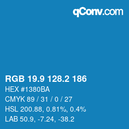 カラーコード: RGB 19.9 128.2 186 | qconv.com