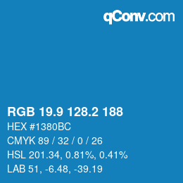 カラーコード: RGB 19.9 128.2 188 | qconv.com