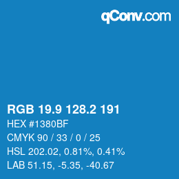 Color code: RGB 19.9 128.2 191 | qconv.com