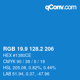 Color code: RGB 19.9 128.2 206 | qconv.com
