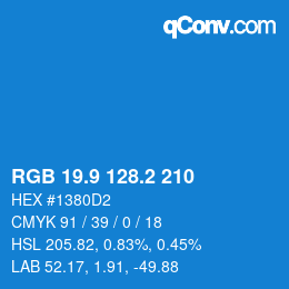 カラーコード: RGB 19.9 128.2 210 | qconv.com