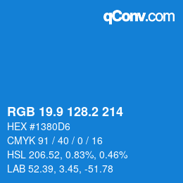 Color code: RGB 19.9 128.2 214 | qconv.com
