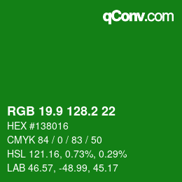 カラーコード: RGB 19.9 128.2 22 | qconv.com