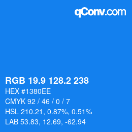 カラーコード: RGB 19.9 128.2 238 | qconv.com