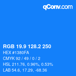 Color code: RGB 19.9 128.2 250 | qconv.com