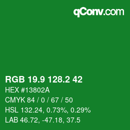 カラーコード: RGB 19.9 128.2 42 | qconv.com