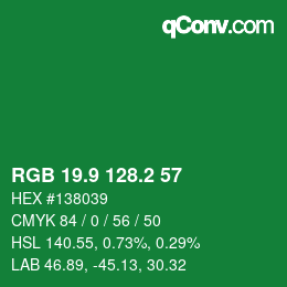 カラーコード: RGB 19.9 128.2 57 | qconv.com