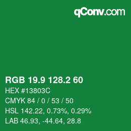 カラーコード: RGB 19.9 128.2 60 | qconv.com