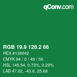 カラーコード: RGB 19.9 128.2 66 | qconv.com