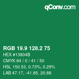 カラーコード: RGB 19.9 128.2 75 | qconv.com