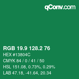 カラーコード: RGB 19.9 128.2 76 | qconv.com