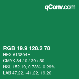 カラーコード: RGB 19.9 128.2 78 | qconv.com