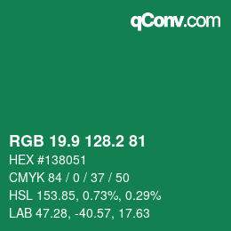 カラーコード: RGB 19.9 128.2 81 | qconv.com