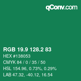 カラーコード: RGB 19.9 128.2 83 | qconv.com