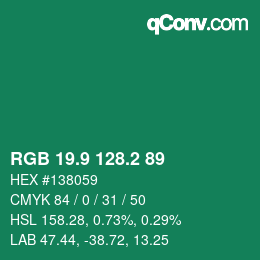 カラーコード: RGB 19.9 128.2 89 | qconv.com