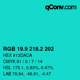 カラーコード: RGB 19.9 218.2 202 | qconv.com