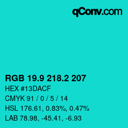 カラーコード: RGB 19.9 218.2 207 | qconv.com