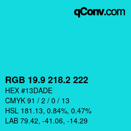 カラーコード: RGB 19.9 218.2 222 | qconv.com