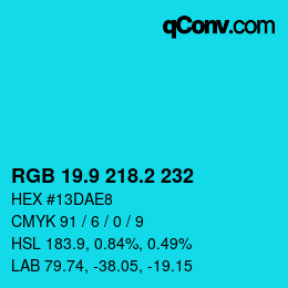カラーコード: RGB 19.9 218.2 232 | qconv.com