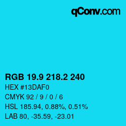 カラーコード: RGB 19.9 218.2 240 | qconv.com