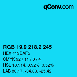 カラーコード: RGB 19.9 218.2 245 | qconv.com
