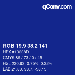カラーコード: RGB 19.9 38.2 141 | qconv.com