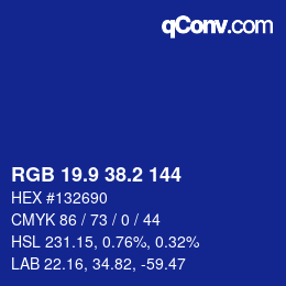 カラーコード: RGB 19.9 38.2 144 | qconv.com