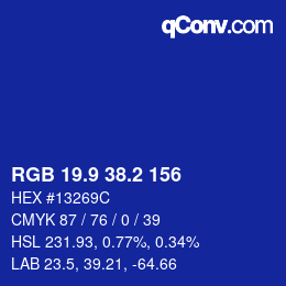 カラーコード: RGB 19.9 38.2 156 | qconv.com