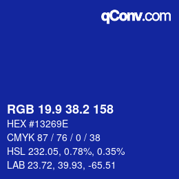 カラーコード: RGB 19.9 38.2 158 | qconv.com
