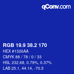 カラーコード: RGB 19.9 38.2 170 | qconv.com