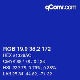 カラーコード: RGB 19.9 38.2 172 | qconv.com