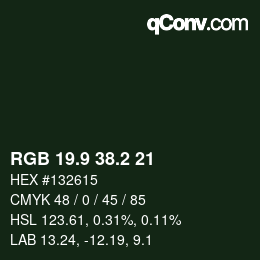 Color code: RGB 19.9 38.2 21 | qconv.com