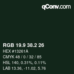 Color code: RGB 19.9 38.2 26 | qconv.com