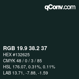 Color code: RGB 19.9 38.2 37 | qconv.com