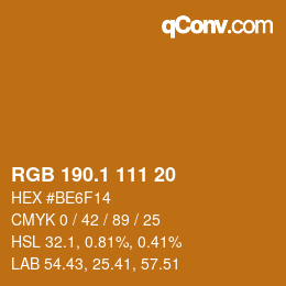 カラーコード: RGB 190.1 111 20 | qconv.com