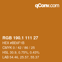 カラーコード: RGB 190.1 111 27 | qconv.com