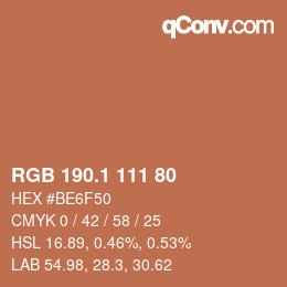 カラーコード: RGB 190.1 111 80 | qconv.com