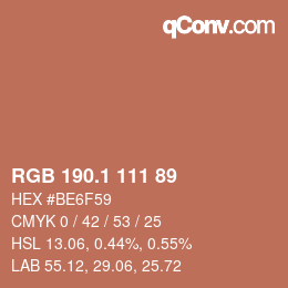 カラーコード: RGB 190.1 111 89 | qconv.com