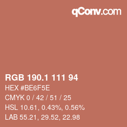 カラーコード: RGB 190.1 111 94 | qconv.com