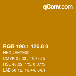カラーコード: RGB 190.1 126.8 0 | qconv.com