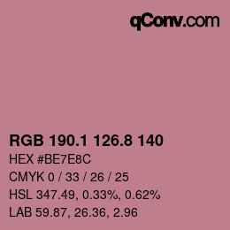 カラーコード: RGB 190.1 126.8 140 | qconv.com