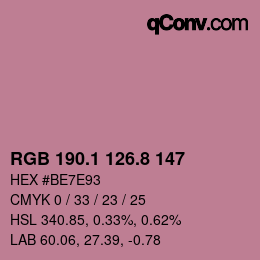 カラーコード: RGB 190.1 126.8 147 | qconv.com