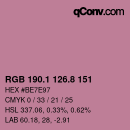 カラーコード: RGB 190.1 126.8 151 | qconv.com