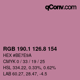 カラーコード: RGB 190.1 126.8 154 | qconv.com