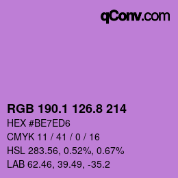 カラーコード: RGB 190.1 126.8 214 | qconv.com